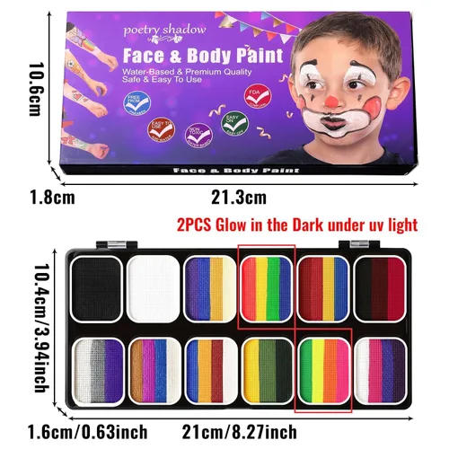Miniatura 2 de SPRINGSKY Kit de pintura facial de 39 colores: kit profesional de pintura facial con 6 plantillas y 13 pinceles, kit de maquillaje de pintura facial