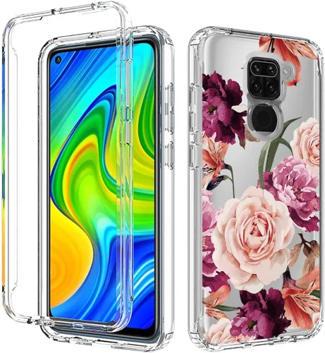Miniatura 6 de Funda para Redmi Note 9/Redmi 10X 4G M2003J15SC con protector de pantalla de vidrio templado, cuerpo completo transparente con diseño floral, fundas