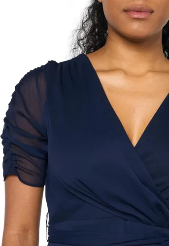 Miniatura 4 de DKNY Vestido midi cruzado de imitación de media manga con globo para mujer, Baya