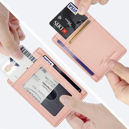 Miniatura 3 de Travelambo billetera mediana y minimalista de cuero para bolsillo frontal, con bloqueo de interferencia de radiofrecuencia