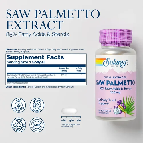Miniatura 2 de SOLARAY - Extracto de palma enana americana – Salud de próstata y apoyo del tracto urinario – 136 mg de ácidos grasos y esteroles – verificado