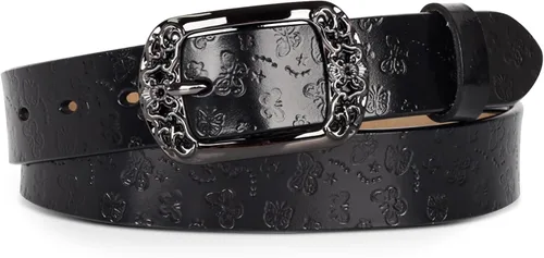 Miniatura 183 de Cinturón de cuero clásico con hebilla de metal para mujer con vestido de jeans