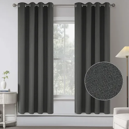 Miniatura 59 de KEQIAOSUOCAI Cortinas de lino 100% opacas de 100 pulgadas de largo, 2 paneles para dormitorio, estilo casa de campo moderna, completamente negro