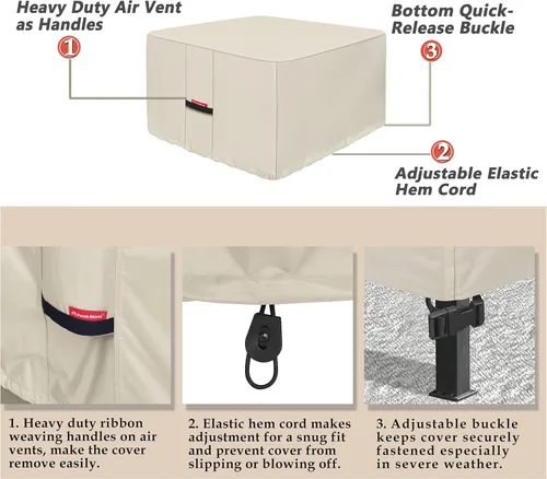 Miniatura 4 de Porch Shield Funda para hoguera, impermeable, 600D, resistente, cuadrada, para patio, color beige, 28 x 28 pulgadas