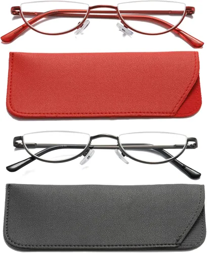Miniatura 10 de Viseng Gafas de lectura de medio marco para mujer y hombre, lentes de media luna delgadas, lectores de metal con montura semi desmontable +1.0
