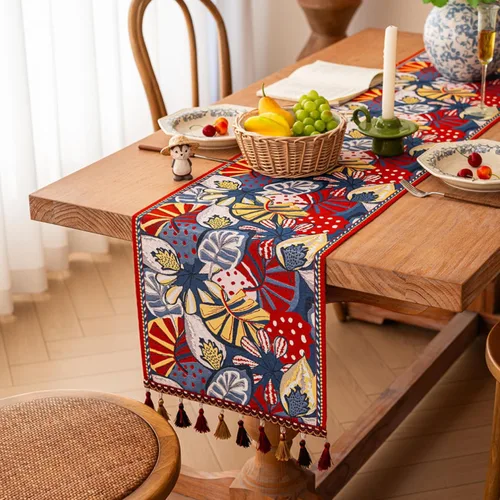 Miniatura 17 de Camino de mesa navideño con borlas de pompones, decoración de mesa de mezcla de lino y algodón para mesa de comedor, tocador, chimenea