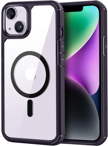 Miniatura 9 de TENDLIN Funda magnética compatible con iPhone 14 Pro [compatible con MagSafe] funda protectora suave transparente de parte trasera dura (morado)