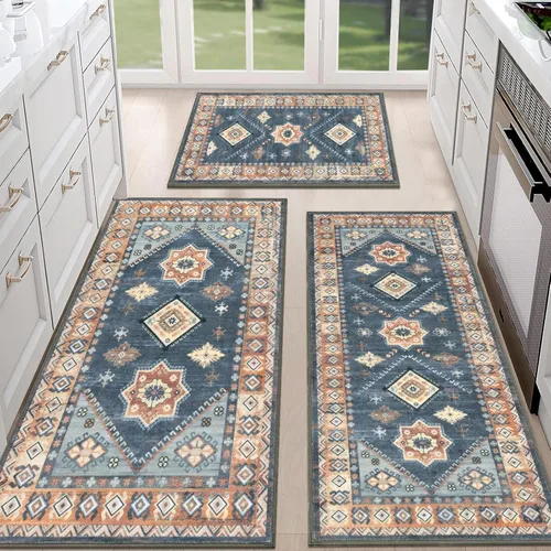 Miniatura 37 de HEBE - Juego de alfombras de cocina bohemias de 3 piezas con corredor, alfombras de cocina antideslizantes y tapetes lavables para piso de cocina