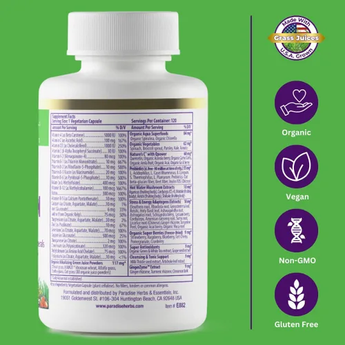 Miniatura 5 de Paradise Herbs Earth's Blend Once Daily Multivitamínico con hierro, 48 superalimentos orgánicos, probióticos, antioxidantes, vitaminas A, B12, C, D
