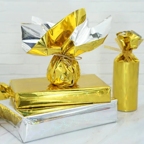 Miniatura 3 de Apol Papel de regalo holográfico de doble cara, 25 hojas de papel de seda de flores plateadas doradas, 28 x 20 pulgadas, para envolver regalos