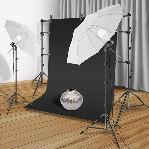 Miniatura 6 de HYJ-INC Kit de iluminación de paraguas para fotografía con bombilla LED de 85w, kit de fondo de muselina (blanco y negro), fondo, clips
