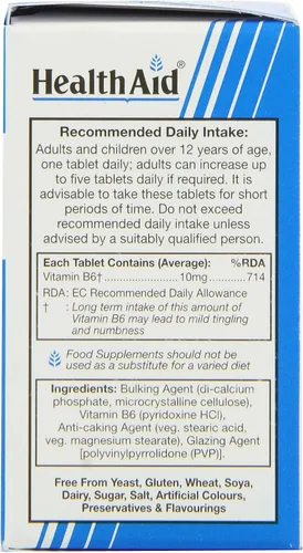 Miniatura 4 de Health Aid Vitamina B6 (Piridoxina HCl) 10 mg 100 Tabletas