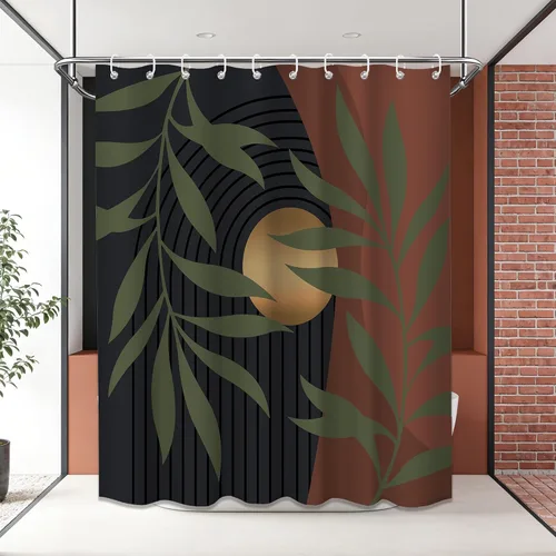 Miniatura 51 de Cortina de ducha bohemia en negro y gris, cortinas de ducha modernas de mediados de siglo negro y gris para baño, juego de tela impermeable