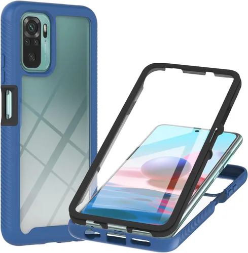 XYX Funda compatible con Xiaomi Redmi Note 10s, protector de pantalla integrado transparente de cuerpo completo, funda de protección híbrida Azul /