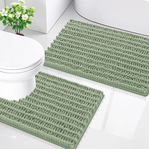 Miniatura 25 de Smiry Juego de 2 alfombras de baño, suaves y absorbentes, parte trasera de goma antideslizante, lavables a máquina, juego de alfombras de baño