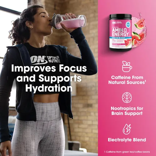 Miniatura 5 de Optimum Nutrition Amino Energy Plus Electrolytes - Bebida energética con aminoácidos y electrolitos para hidratación, sin azúcar, con BCAA, sabor