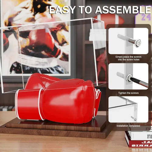 Miniatura 4 de Caja de exhibición para guantes de boxeo VGMiu con base de madera, caja de exhibición de acrílico transparente para guantes de boxeo, guantes