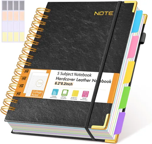 Miniatura 33 de Cuadernos en espiral de 8.5 x 11 pulgadas para trabajar con pestañas divisorias extraíbles, 300 páginas, cuaderno de 5 materias con rayas