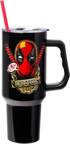 Miniatura 21 de Silver Buffalo Marvel Avengers - Vaso de acero inoxidable con asa, popote y tapa de pajilla, diseño de Iron Man, Capitán América, Blue Beetle, Thor