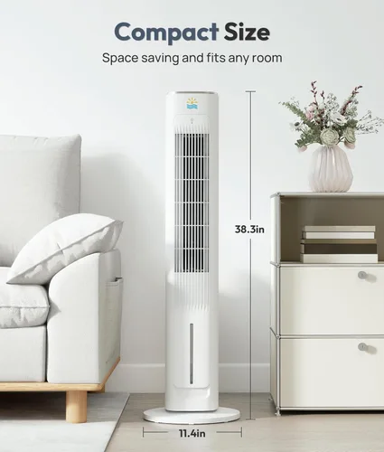 Miniatura 14 de Enfriador de aire evaporativo portátil, ventiladores de enfriamiento 3 en 1 que soplan aire frío con tanque de agua de 3 L, ventilador de torre