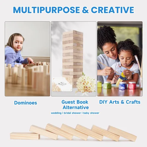 Miniatura 4 de PetGirl Torre gigante de caída de 54 piezas, juego de apilamiento de madera jumbo de más de 4 pies para niños y adultos, juego de pino de primera