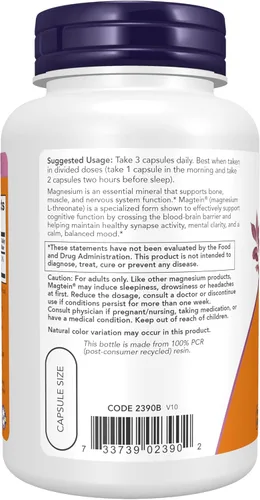 Miniatura 3 de Magtein de NOW, 90 cápsulas veg