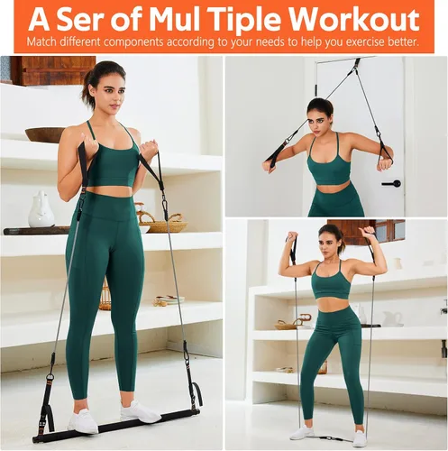 Miniatura 7 de Kit de barra de pilates con bandas de resistencia, barra multifuncional de yoga y pilates de 3 secciones con hebilla de ajuste de metal. Equipo