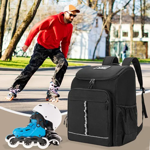 Miniatura 7 de GOBUROS Bolsa de patinaje sobre ruedas para zapatos de hasta 13 hombres de EE. UU., mochila para patinaje sobre hielo con bolsillo superior