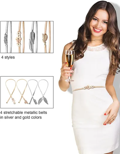 Miniatura 4 de Bememo Cinturón elástico de metal para mujer, 4 piezas
