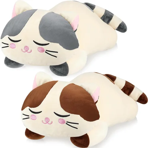 Jexine 2 almohadas de felpa de gatito de 23.6 pulgadas, almohada de peluche grande para niñas, suave y lindo animal de peluche para niños, regalos