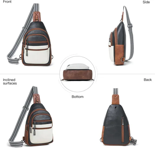 Miniatura 5 de Leresas - Bolsa de 7L para colgarse para mujeres y hombres, 4 bolsillos con cremallera, bolsas de moda estilo bandolera, riñonera, bolso de cuero