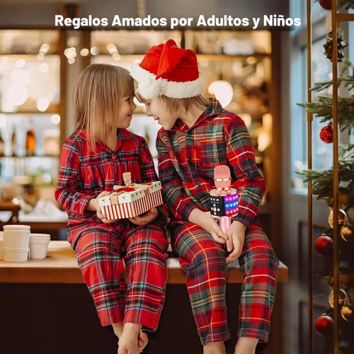 Miniatura 2 de BONAOK Micrófono de karaoke para niños y adultos, micrófonos Bluetooth, micrófono para cantar con luces de discoteca, efecto eco, altavoz integrado