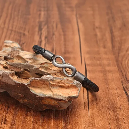 Miniatura 6 de Para mi hombre, pulsera de cuero personalizada de nombre dual infinito, pulsera trenzada de acero inoxidable personalizada con nombre para hombres