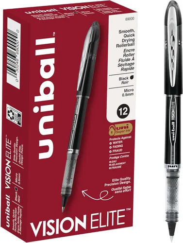 uni-ball Vision Elite 69000 - Bolígrafos de micropunta (1/64 de pulgada), color negro, 12 unidades