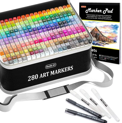 Shuttle Art Marcadores de Arte a Base de Alcohol de Doble Punta de 280 Colores, Marcador Permanente de 279 Colores Más Mezclador Incoloro,