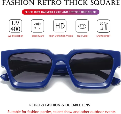 Miniatura 9 de AIEYEZO Gafas de sol cuadradas para mujeres y hombres, gafas de sol cuadradas con montura gruesa, estilo de diseñador simple