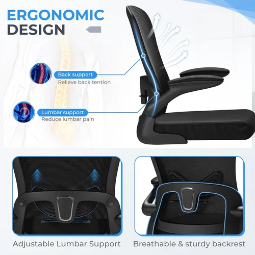 Miniatura 6 de Devoko Silla de Dibujo Ergonómica con Reposabrazos Abatibles, Silla de Oficina Alta Ejecutiva para Pararse con Soporte Lumbar y Reposapiés Ajustable