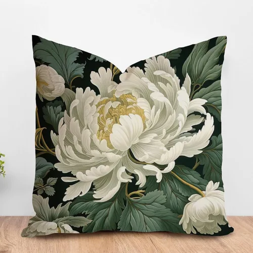 Miniatura 33 de ArogGeld Funda de almohada blanca con flores chinoiserie, funda de almohada para sofá, diseño floral verde y blanco, funda de almohada de lino A-12