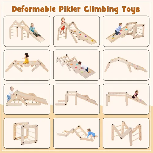 Miniatura 2 de INFANS Juguetes de Escalada 7 en 1 para Niños Pequeños, Set de Escalador de Cubo Montessori de Madera Mejorado con Rampa Reversible, Tobogán
