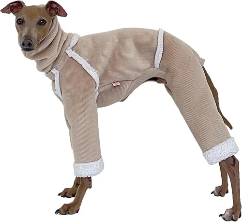 Miniatura 54 de D Doggy Star - Suéter de galgo italiano de cuello de tortuga, conjunto de mono de vellón cálido, ropa de Whippet para perro (XL, azul marino Pkt)