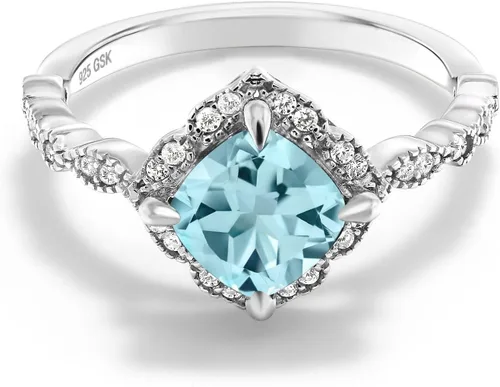 Miniatura 14 de Gem Stone King Anillo de compromiso solitario de moissanita blanca con piedra natal de corte cojín de 0.276 in para mujer, plata de ley 925