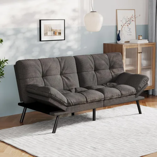 Miniatura 12 de Vyfipt Sofá cama futón, sofá pequeño de espuma viscoelástica con respaldo dividido para sala de estar, sofá biplaza moderno con reposabrazos