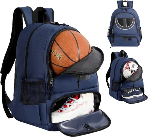Miniatura 23 de Mochila de baloncesto para hombres y mujeres con compartimento para pelota y zapatos, capacidad de 30L, ligera y transpirable, mochila de fútbol