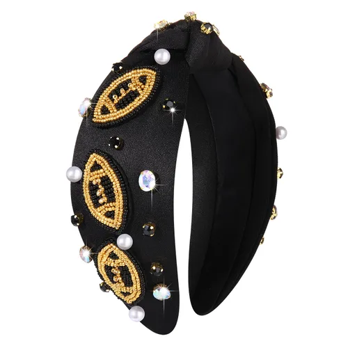 Miniatura 14 de Diademas anudadas de fútbol para mujer, diadema deportiva para el día del juego, diadema de cristal perlado con nudo superior ancho, accesorios