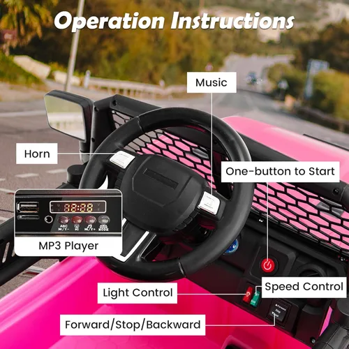 Miniatura 2 de Costzon Vehículo de camión con batería de 12 V con control remoto, suspensión de resorte, faros, música, bocina, MP3, puerto USB y auxiliar, regalo
