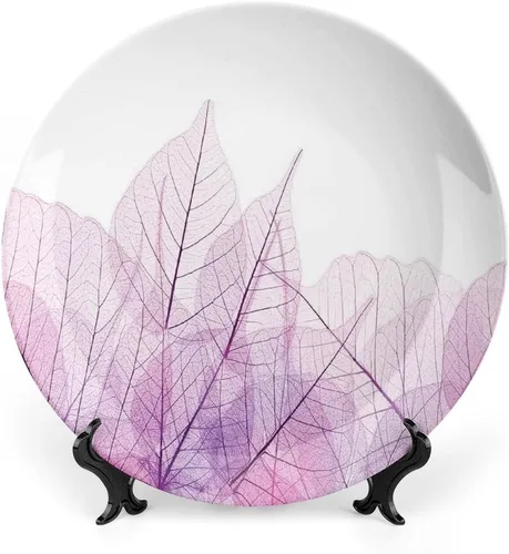 XISUNYA Plato decorativo de 7 pulgadas, cerámica con hojas de cerámica, esqueleto, flores de primavera transparentes de fantasía, impresión de moda,