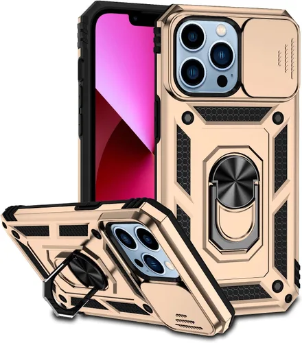 Miniatura 15 de Funda compatible con iPhone 13 de 6.1 pulgadas, funda magnética con funda para cámara y soporte, grado militar, a prueba de golpes, material de PC