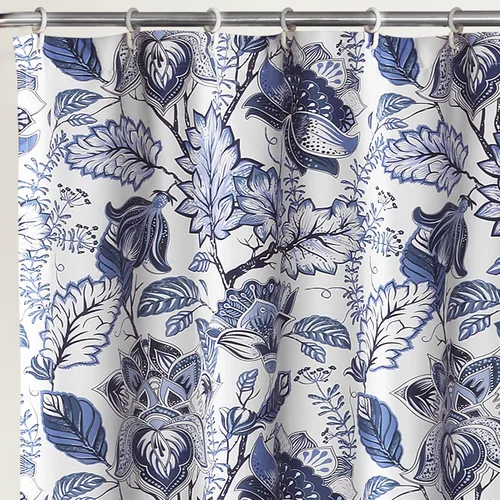 Miniatura 2 de Lush Decor Diseño de estampado floral de tela de cortina de ducha azul Cynthia Jacobean, 72 x 72