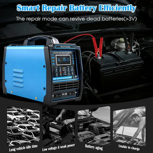 Miniatura 4 de Cargador de batería de coche resistente, mantenimiento de batería automático de 12 V/24 V 0-15 A, cargador inteligente de goteo con apagado