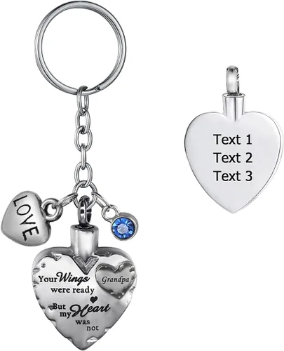Miniatura 9 de Joyería de cremación de acero inoxidable con texto en inglés "Your Wings were Ready but My Heart was Not Memorial", llavero de urna para cenizas